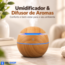 Mini Umidificador de Ambiente 130 mL com LED e Acabamento Amadeirado