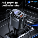 Carregador Veicular Toocki 105W com 2 Cabos USB-C Retráteis