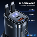 Carregador Veicular Toocki 105W com 2 Cabos USB-C Retráteis